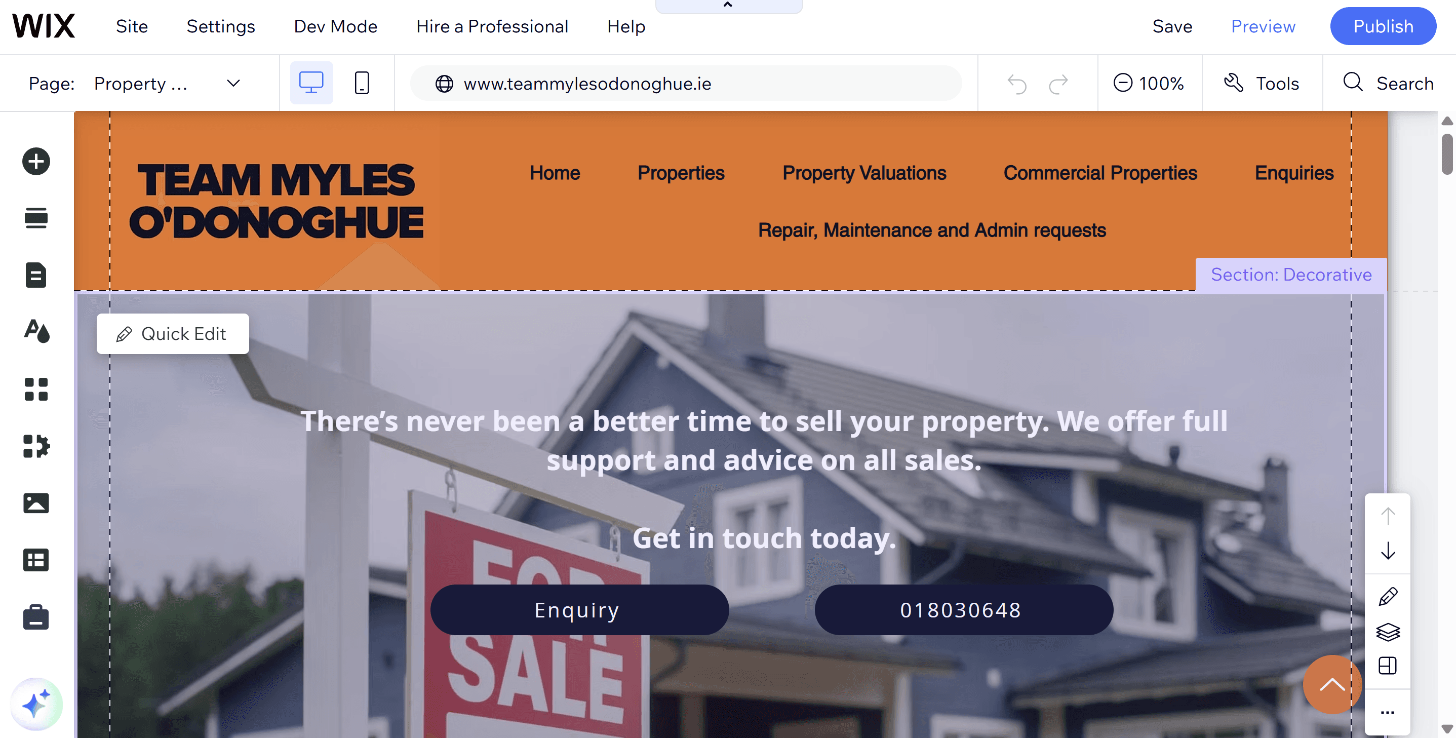 Redesigned header and hero, in the Wix editor