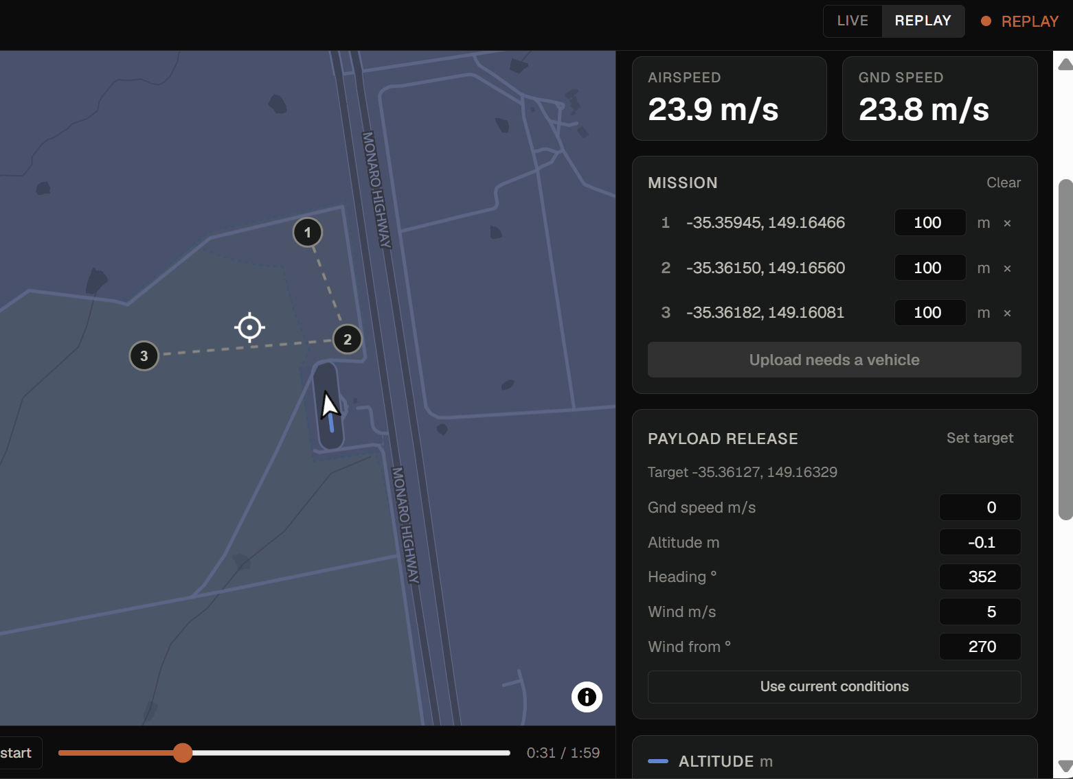 Replaying a recorded flight, no backend